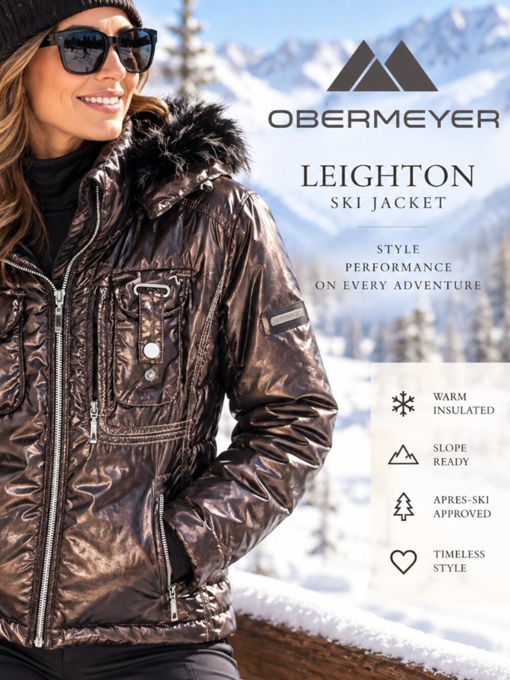 Vintage Obermeyer Leighton Size 10 Brown Metallic Puffer Ski Hooded Jacket